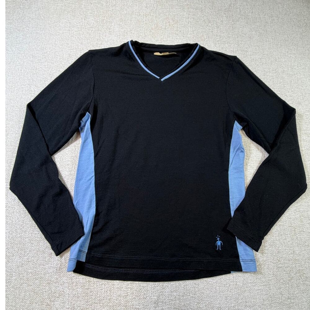 Smartwool Women's Medium Black Blue 100% Merino Wool Long Sleeve Base Layer Top